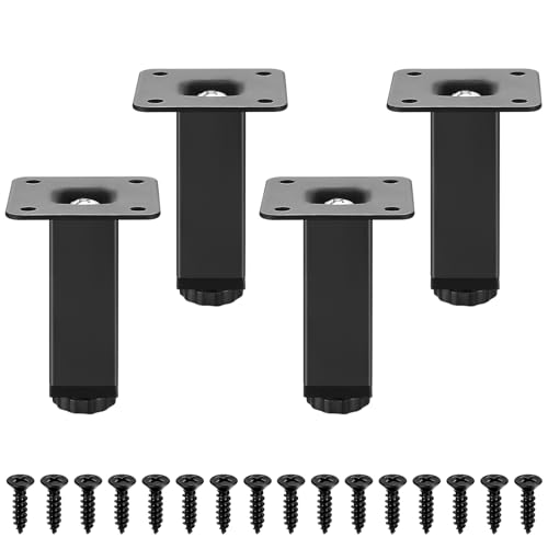 4 STK Möbelfüße Verstellbare Füße für Möbelfuß Schwarz, Höhe 80 mm Möbelbeine Stellfüße, Möbelfüsse Höhenverstellbar 0-15cm, Metall Schrankfüße Schrankfüsse für Sockelfuß Sockelfüße Sofa Tischfuß