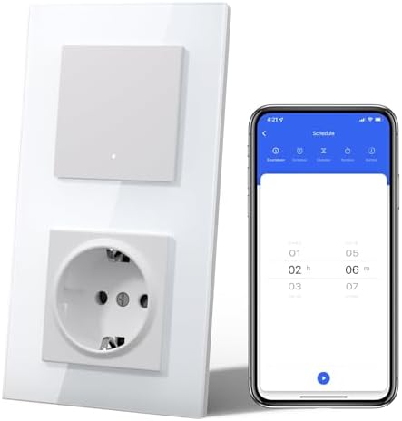 MVAVA Alexa Lichtschalter mit Steckdose, Wlan Smart Lichtschalter Unterputz Glas Kompatibel mit Alexa/Google Home, Neutrale Leitung Benötigt
