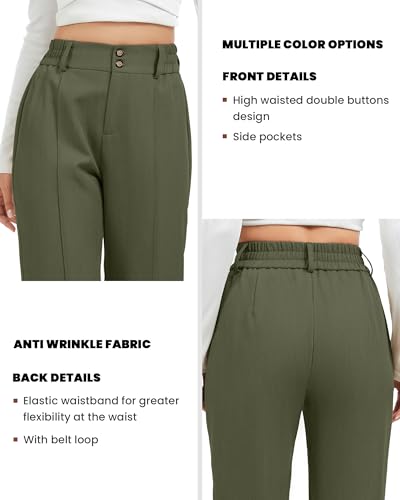 FUNYYZO Wide Casual Pants Women's High Elastic Waisted Business Work Trousers Long Straight Suit Pants3