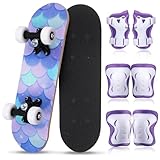Honoson 7 Pcs Skateboard for Toddlers Beginners Knee Elbow Pads Wrist Guards Gear Set(Mermaid Scales,Age 2-5 Kids 17 x 5'')