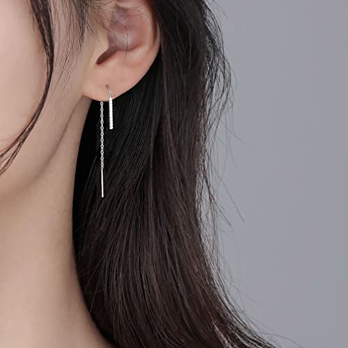 SLUYNZ 925 Sterling Silver Bar Threader Earrings Dangle for Women Teens CZ Chain Dangle Earrings Drop Tassel2