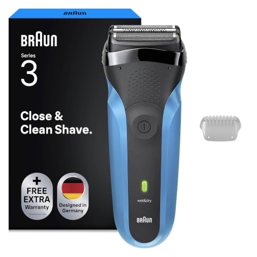Braun Serie 3 Rasoio Elettrico Barba Uomo 310s Nero e Blu Notte