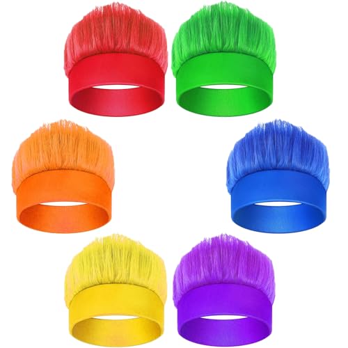 Anruiqiao 6Pcs Hairy Headbands Flowy Troll Crazy Hair Mixed Colors Fun and Fuzzy Crazy Wig Troll Costume Headband Hair Wig Fit Kids Teens and Adults