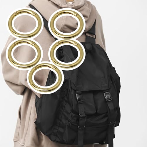 49mm OD 37mm ID Gold Zink-Legierung Federclip Runde Karabiner Tor O-Ring Runder Karabiner Schnappclip Trigger Frühling Schlüsselring Schnalle Packung mit 5