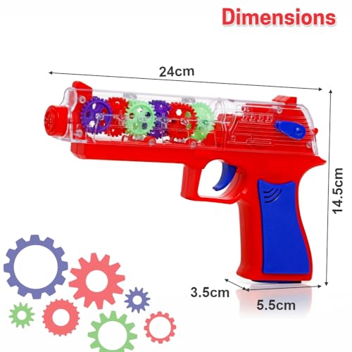 Image of Aditi Toys Transparent Gear Gun Toy for Kids, Electric Concept Gear Gun with Moving Gears, Vibration, Music & Lights for Kids Above 3 Years, BIS Approved (Red)