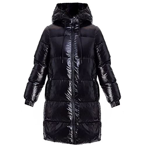 Michael Michael Kors Women's Black Down Shiny Hooded Puffer Coat 3/4 Length...