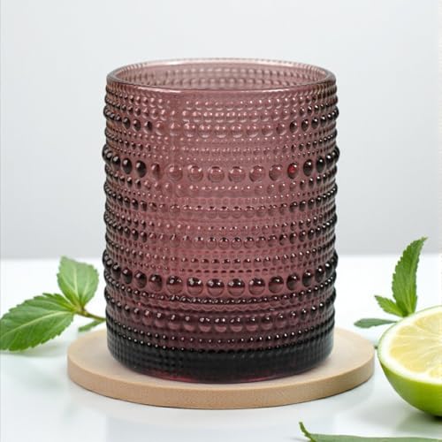 Image of Kookee Jupiter Vintage Hobnail Bubble Glass Whiskey Glasses Set of 6 | Old Fashioned Cocktail Tumblers for Bourbon & Scotch | Textured Barware | 300ml (11759)