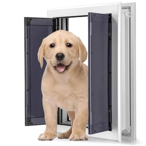 SAYEYBU HaustiertüR mit Paneelen, Robuste Hundeklappe aus Aluminium mit Automatisch SchließEnden Magnetklappen, Einschubpaneel, Sicherheitsverriegelung, für Innen und AußEntüRen,44x35x6.5cm