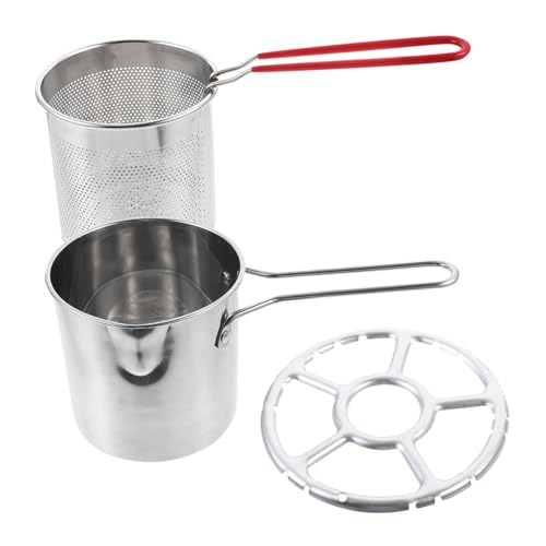 Luxshiny Stainless Steel Fryer Pot Basket Deep Frying Pot Mini Fryer Kit 304 Steel Non-slip Handle