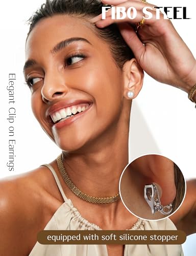 FIBO STEEL 10 Pairs Clip Earrings for Women Clip On Earrings for Non Pierced CZ Flower Simulated Freshwater Pearl Twist Knot Clip Earrings Sets Gold Silver Tone4