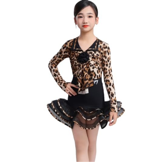 Robe de danse latine filles avec haut col en V extensible et jupe fluide