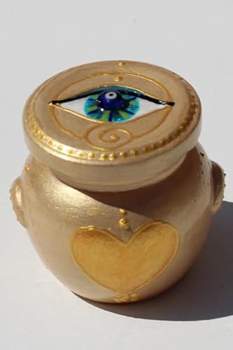 Hand-Painted Happiness Jar with Evil Eye Design, Unique Mediterranean Good Luck Talisman Jar, Glass Art Decor for Manifestation and Protection - Image 3