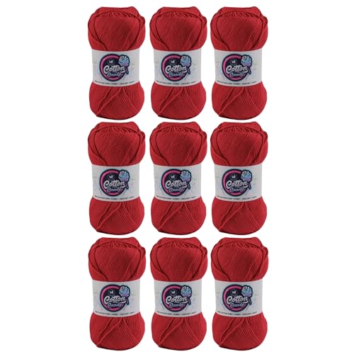 Image of NESTNHAVEN Cotton Candy 100% Cotton Yarn - (100g, 185 Meters) - Luxury Yarn for Crochet, Amigurumi, Embroidery, Toys, Garments, Flowers and Hobby, Projects. (Red) | (900 Gm)