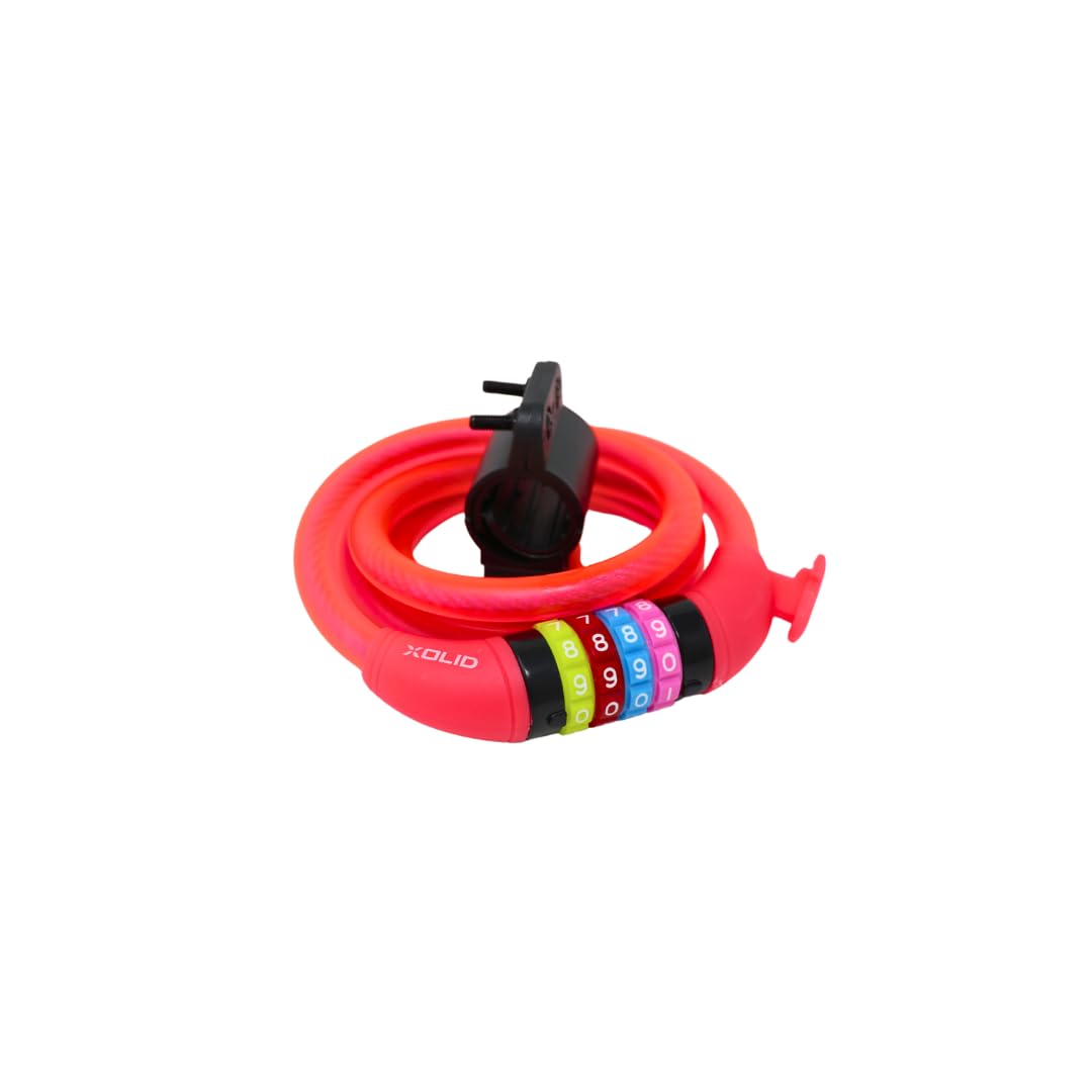Xolid Lucchetto a combinazione con cavo, 1200 x 12 mm, rosa, extra lungo, sicuro, flessibile, resistente alle intemperie, senza chiave, ideale per bicicletta, e-bike, scooter, antifurto, elegante