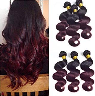 Dark Roots Ombre Weaves 1b/Burgundy Human Hair Body Wave 3 Bundles 10 12 14 Inch 2 Toned Brazilian Human Hair Bundles 1b/99j 100g/Bundle Full Thick