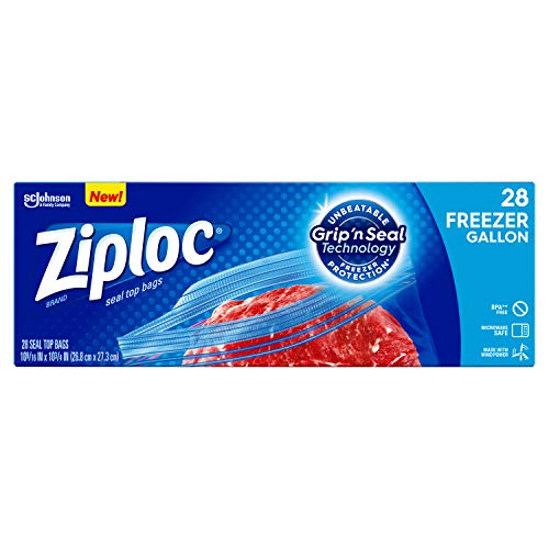 Ziploc Freezer Bags with new Grip 'n Seal Technology, Double Protection with Easy Open Tabs, Gallon, 28 Count