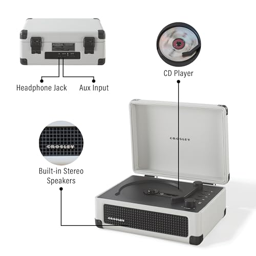 Image of Crosley CR3505DP-WF Cruiser Retro Portable CD Player with Stereo Bluetooth Speakers and FM Radio, White Farmhouse