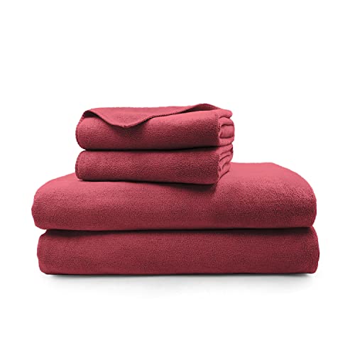 Image of Sassoon Venir Microfiber 4 Piece Towel Set 450 GSM (Crimson Color) Ultra Soft Material, Towel for Daily use