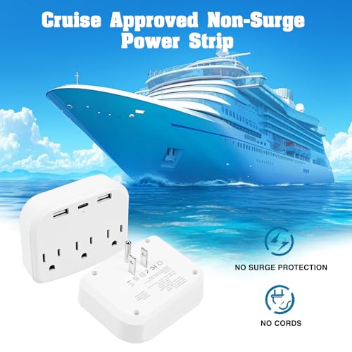 15 Pcs Cruise Essentials Accessories Kit Must Haves Set Include Non-Surge Power Strip, Retractable Cruise Lanyards for Ship Card, Luggage Tags Holder, Towel Bands, Anti Nausea Wristband, Magnetic Hook3