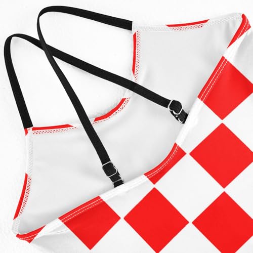 Augenstern One-Piece Strap Swimsuit Classic-red-White-Checkered Cross Back Bathing Suit Adjustable Monokini4