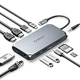Hub USB C 12 en 1: la estación de acoplamiento ORICO dispone de 12 puertos funcionales, incluyendo 1 puerto de carga PD tipo C (100 W máx), 2 puertos HDMI (4 K a 60 Hz), 1 conector DP (4 K a 60 Hz), 2 puertos USB A3.1, 1 puerto USB A2.0, 1 puerto de transferencia de datos tipo C. Gigabit Ethernet Conexión a red, interfaz de lector de tarjetas SD&TF y audio de 3,5 mm. Cumplir con una variedad de requisitos de expansión, la oficina y el entretenimiento no se retrasan.