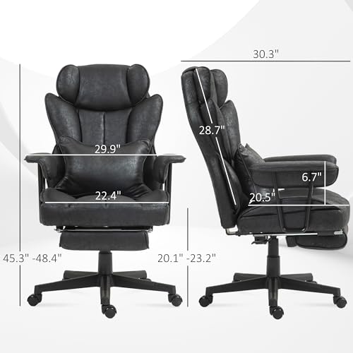Image of HOMCOM Massage Executive Office Chair with 6 Vibration Points, 400LBS Heated Big and Tall Office Chair with Foot Rest and Lumbar Support, Microfiber Reclining Computer Desk Chair, Black