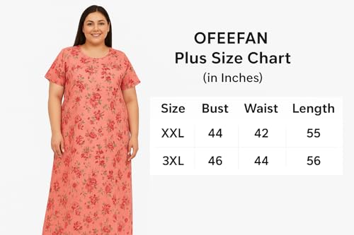 Image of OFEEFAN Women's Printed Cotton Floral Maxi Nighty - Round Neck, Full Length Nightwear Gown, Plus Size Nightdress | Combo of 2 Comfortable Sleepwear