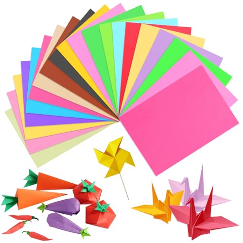 Qcdou A4 Coloured Paper Pack 100 Sheets Origami Paper 70gsm 20 Assorted Colours Coloured Card A4 Origami Arts & Crafts Painting Suitable for Kids DIY Adults Beginners Creative Design