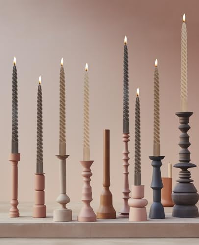 LPUSA Brown Tall Taper Candles Spiral Candle Sticks,Unscented pastel Candle for Holiday,Wedding and Home Decoration,10inch,12 PACK(E-Gradient brown)