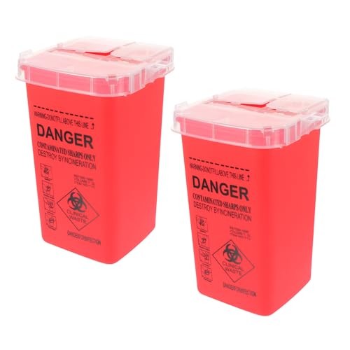 FELTECHELECTR Contenedor para Objetos Punzantes Engrosado Rojo Caja de Eliminación Reutilizable 2 Piezas Accesorio Multifunción para Salones de Tatuajes Clínicas y Laboratorios Plástico