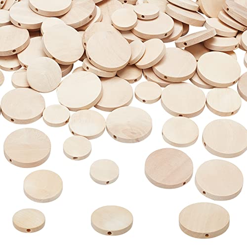 PH PandaHall 120pcs 3 Sizes Flat Wood Beads 15/20/24.5mm Coin Beads Wood Spacer Beads Unfinished Wood Disc for Jewelry Necklace Bracelet Making Christmas Macrame DIY Crafts