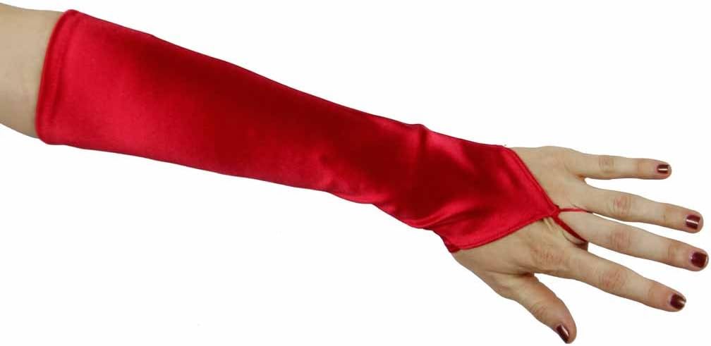 Cinderella Satin Fingerless Elbow Length Gloves, Red