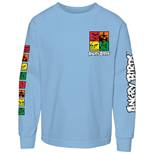 ANGRY BIRDS Official Color Blocks Youth Printed Long Sleeve 100% Cotton T-Shirt for Boys, Girls, Unisex
