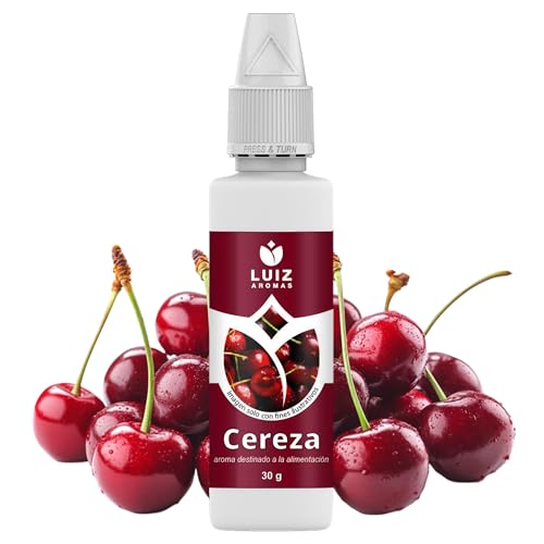 LUIZ AROMAS | Aroma Cereza - Aroma Alimentario en Gotas para dulces de Hornear, Pasteles, Bizcochos y Tartas | Producto Vegano sin Calorías y sin Azucar | Producto 100% Italiano (30g)