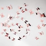 48 Piece DIY Mirror 3D Butterfly Stickers - Removable Decals for Home, Bedroom, Bathroom, Living Room (Rose Gold)