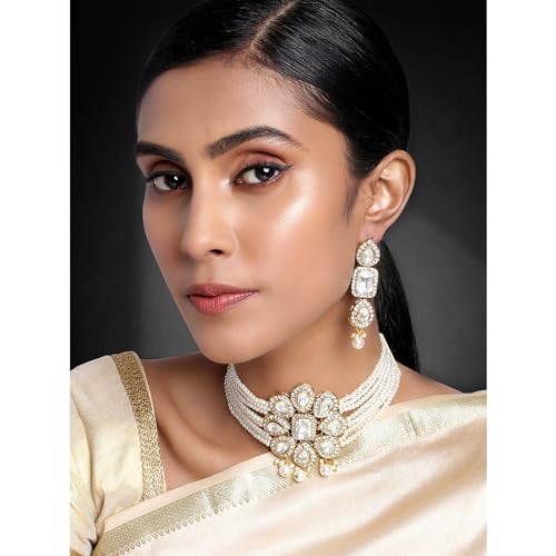 Image of Peora Traditional Ethnic Kundan Pearl Traditional Jewellery Set Gift for Women
