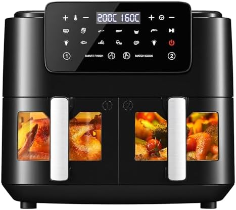 Air Fryer with 2 Baskets, 9L & 2400W Oil-Free Fryer, Hot Air Frye...