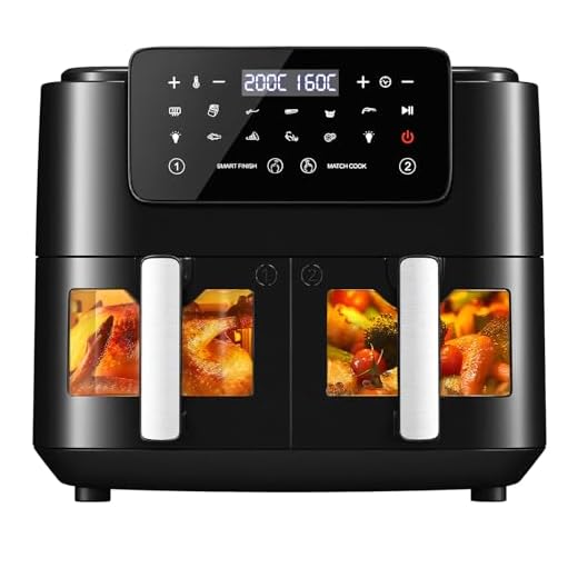 LLIVEKIT 9L Heißluftfritteuse 2 Kammern mit Sichtfenster, 4.5L+4.5L Airfryer 9-in-1, Backofen XXL ohne Öl, Heißluft-Backofen mit Touchscreen, Timer-Funktion