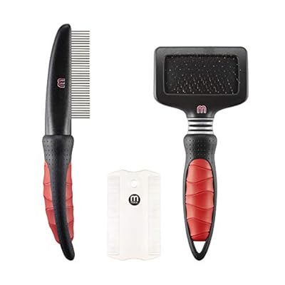 Mikki Kitten Cat Grooming Kit with Slicker Brush, Comb and Flea Comb -Gentle Grooming Starter Set 3pcs