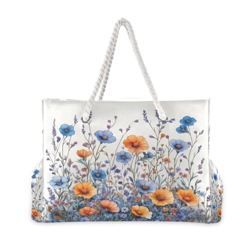 ATTX Colorful Wildflowers Beach Bags for Women - Large Beach Bags with Zipper Waterproof Sandproof Swim Pool Bag Large Tote#2492