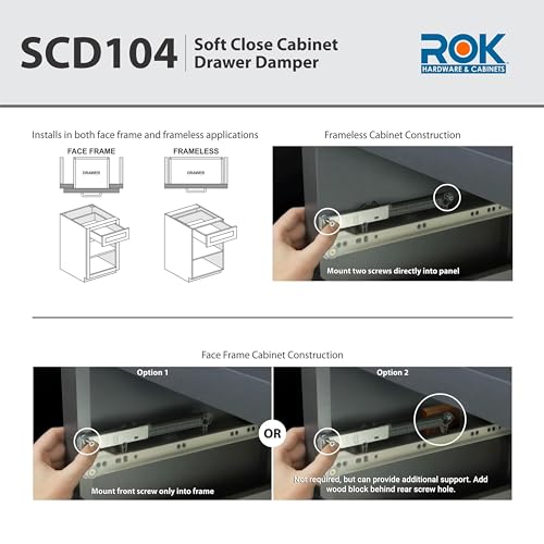 10-Pack Rok Hardware Soft Close for Wood Drawers/Soft Close Drawer Adapter/Add-On/Retrofit (Gray), SCD104G by Rok - Image 7