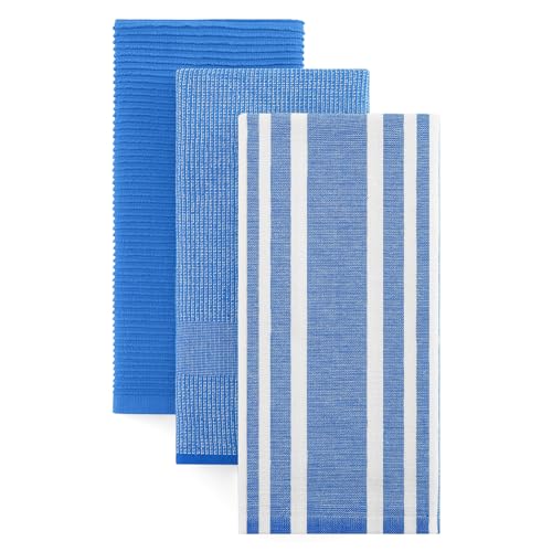 Image of Homaxy Premium Kitchen Towels(18 inchx 28 inch, 3 Pack), Large Cotton 380 GSM Kitchen Hand Towels, Soft and Absorbent Terry Dish Towels, Multipurpose Tea Towel Set with Hanging Loop, Blueberry