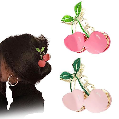 Hair Claw Clips for Women 2Pcs Large Non-Slip Strong Metal Cherry Butterfly Sparkly Hair Jaw Clips Cute Hair Holding Headwear Gifts