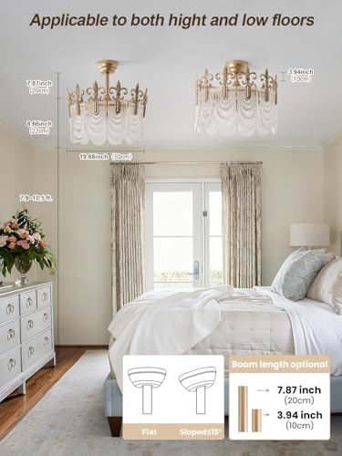 Image of Gold Crystal Fandelier Ceiling Fan with Light,20 inch Gold French Chandelier Ceiling Fans with Lights Remote Control, Morden Mid-Century Caged with 6 Speeds for Bedroom, Nursery, Living Room