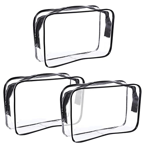 Lot de 3 sacs de toilette transparents de voyage pour voyage - Transparent - Avion - 18 x 12 x 6 cm - Pour transporter des liquides dans un bagage à main - Sac de voyage Cover