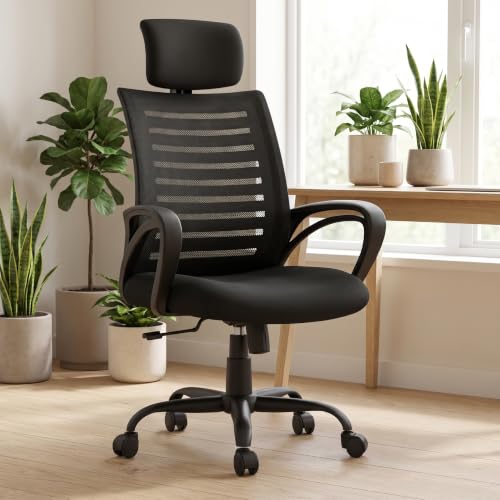 INNOWIN Mini Jazz Mesh High-Back Ergonomic Home Office Chair | 3-Years Limited Warranty Included | Tilting & Height Adjustable Mechanism, Heavy Duty Metal Base | Ideal for Office Work & Study (Black)|
