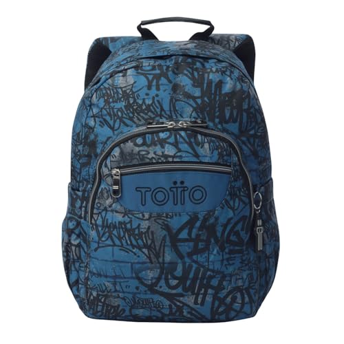 TOTTO - Mochila Escolar Adaptable a Carro, Modelo Acuareles, Capacidad 20 L, Bolsillo para Pc 14", 2 Bolsillo Botella, Espaldar Ergonómico con Flujo de Aire, Correas en S, Estampado Urban Graph