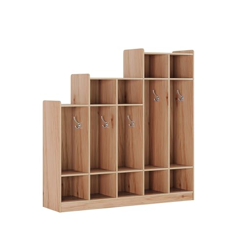 IDEALHOUSE 5-Section Classroom Coat Locker with 9 Cubbies, Daycare Cubby Storage Organizer with 10 Hooks for Home, School, Nursery, Kindergarten, Wood - Image 8