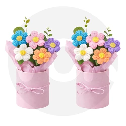 Image of VCR Handmade Mix Crochet Bouquet- Pack of 2 - Hand Woven Knitted Artificial Hand Knitted Bouquet Flower for Office Desk, Table, Car, Bedroom, Wedding & Special Occasions