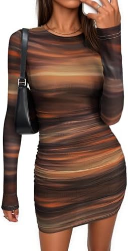 PRETTYGARDEN Women Long Sleeve Mini Dress Spring 2026 Tie Dye Print Bodycon Cocktail Party Club Outfits Homecoming Dresses
